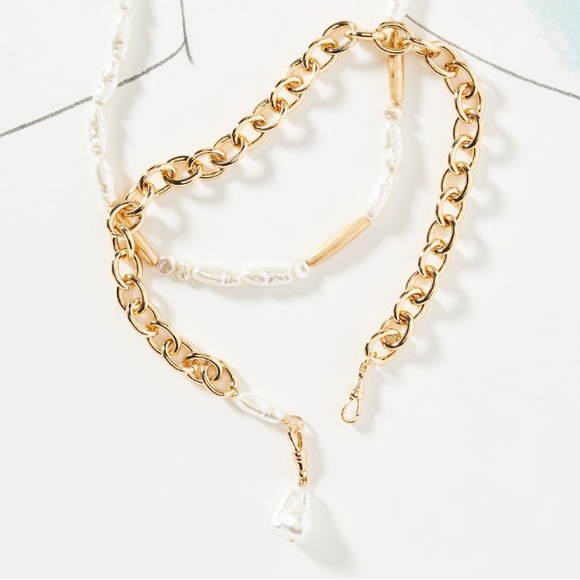 Anthropologie Pearl Drop Gold Chain Necklace - Picture 4 of 5